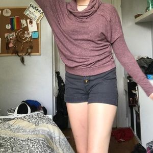 Thin mock neck sweater.